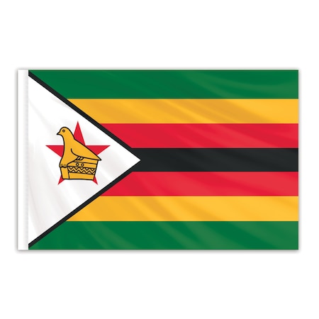 Zimbabwe Indoor Nylon Flag 2'x3' With Gold Fringe